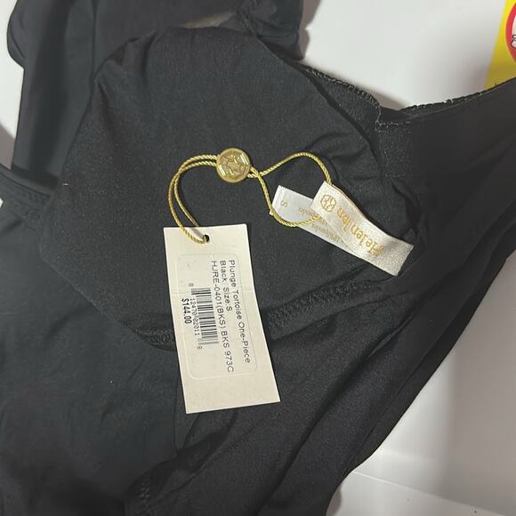 Helen Jon Plunge Tortoise Black One-Piece Swimsuit NWT Size S - Picture 4 of 4